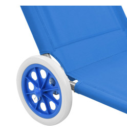 Chaise longue pliable avec auvent et roues Acier Bleu