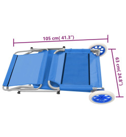 Chaise longue pliable avec auvent et roues Acier Bleu
