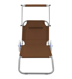 Chaise longue pliable avec auvent et roues Acier Taupe