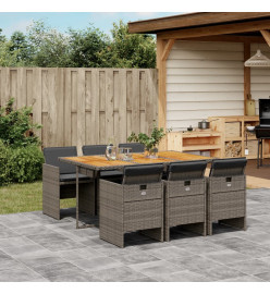 Ensemble à manger de jardin et coussins 7 pcs gris rotin