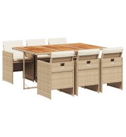 Ensemble à manger de jardin et coussins 7 pcs beige poly rotin
