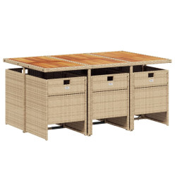 Ensemble à manger de jardin et coussins 7 pcs beige poly rotin