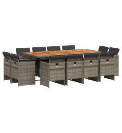 Ensemble à manger de jardin coussins 13 pcs gris résine tressée