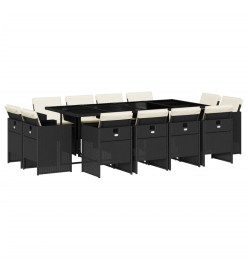 Ensemble à manger de jardin 13 pcs coussins noir résine tressée