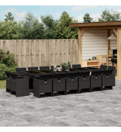 Ensemble à manger de jardin 17 pcs coussins noir résine tressée
