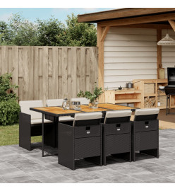 Ensemble à manger de jardin coussins 7pcs Noir Résine tressée