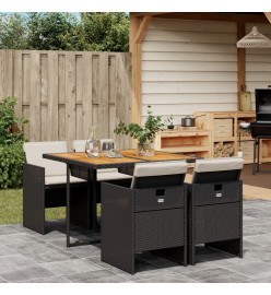 Ensemble à manger de jardin coussins 5pcs Noir Résine tressée
