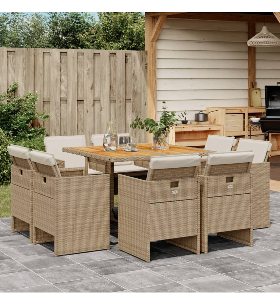 Ensemble à manger de jardin et coussins 9 pcs beige Poly rotin Ensemble à manger de jardin et coussins 9 pcs beige Poly rotin