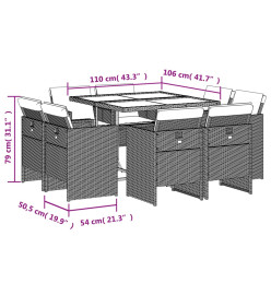 Ensemble à manger de jardin et coussins 9 pcs beige Poly rotin