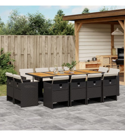 Ensemble à manger de jardin 13 pcs coussins noir résine tressée