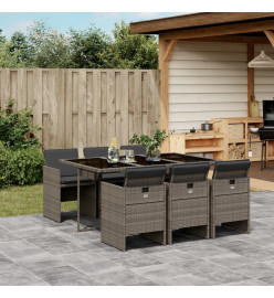 Ensemble à manger de jardin et coussins 7 pcs gris rotin