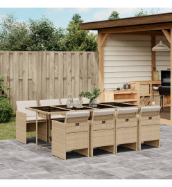 Ensemble à manger de jardin et coussins 9 pcs beige Poly rotin
