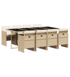 Ensemble à manger de jardin et coussins 9 pcs beige Poly rotin
