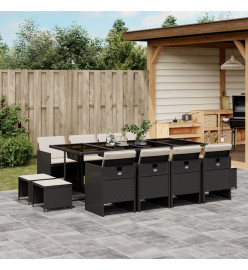 Ensemble à manger de jardin 13 pcs coussins noir résine tressée