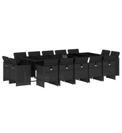 Ensemble à manger de jardin 15 pcs coussins noir résine tressée