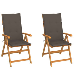 Chaises de jardin 2 pcs avec coussins taupe Bois de teck massif