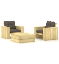 Salon de jardin 3 pcs avec coussins bois de pin imprégné