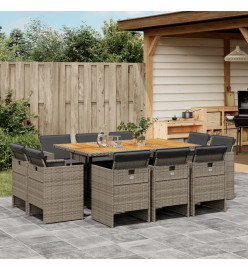 Ensemble à manger de jardin 11pcs avec coussins gris poly rotin