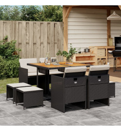 Ensemble à manger de jardin 9pcs coussins noir résine tressée