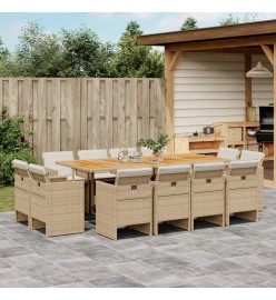 Ensemble à manger de jardin et coussins 13 pcs beige