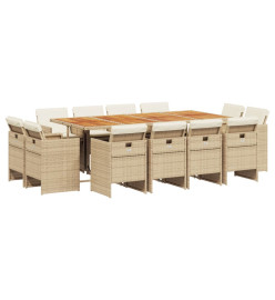 Ensemble à manger de jardin et coussins 13 pcs beige