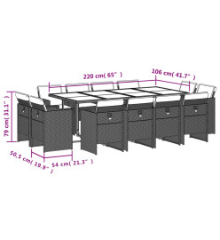 Ensemble à manger de jardin et coussins 13 pcs beige