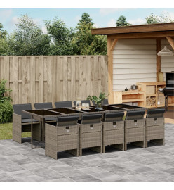 Ensemble à manger de jardin 11pcs avec coussins gris poly rotin