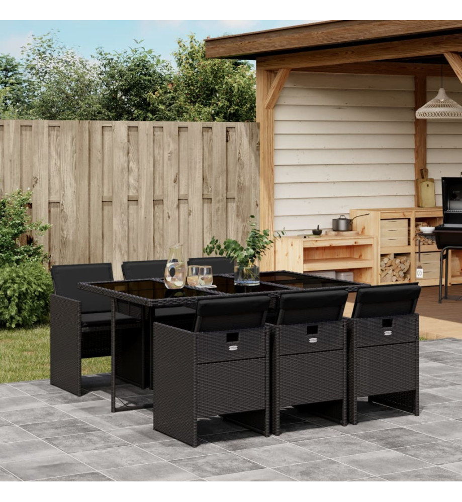 Ensemble à manger de jardin coussins 7pcs Noir Résine tressée Ensemble à manger de jardin coussins 7pcs Noir Résine tressée