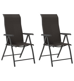 Chaises pliables de jardin 2 pcs couleur café noir poly rotin