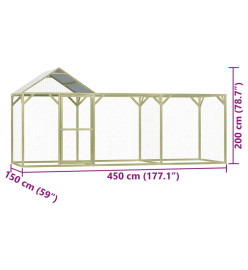 Poulailler 4,5x1,5x2 m bois de pin imprégné et acier