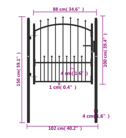 Portail de clôture avec pointes Acier 100x100 cm Noir
