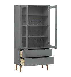 Armoire à vitrine MOLDE Gris 90x35x175 cm Bois de pin massif