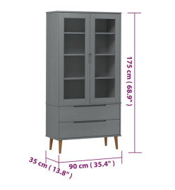 Armoire à vitrine MOLDE Gris 90x35x175 cm Bois de pin massif