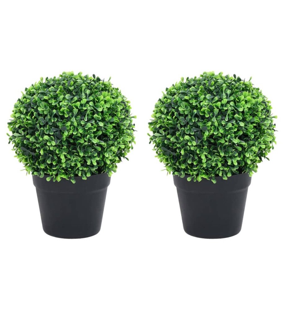 Plantes de buis artificiel 2 pcs avec pots Boule Vert 37 cm