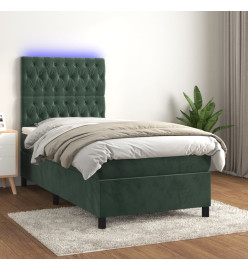 Sommier à lattes de lit et matelas et LED Vert foncé 80x200 cm