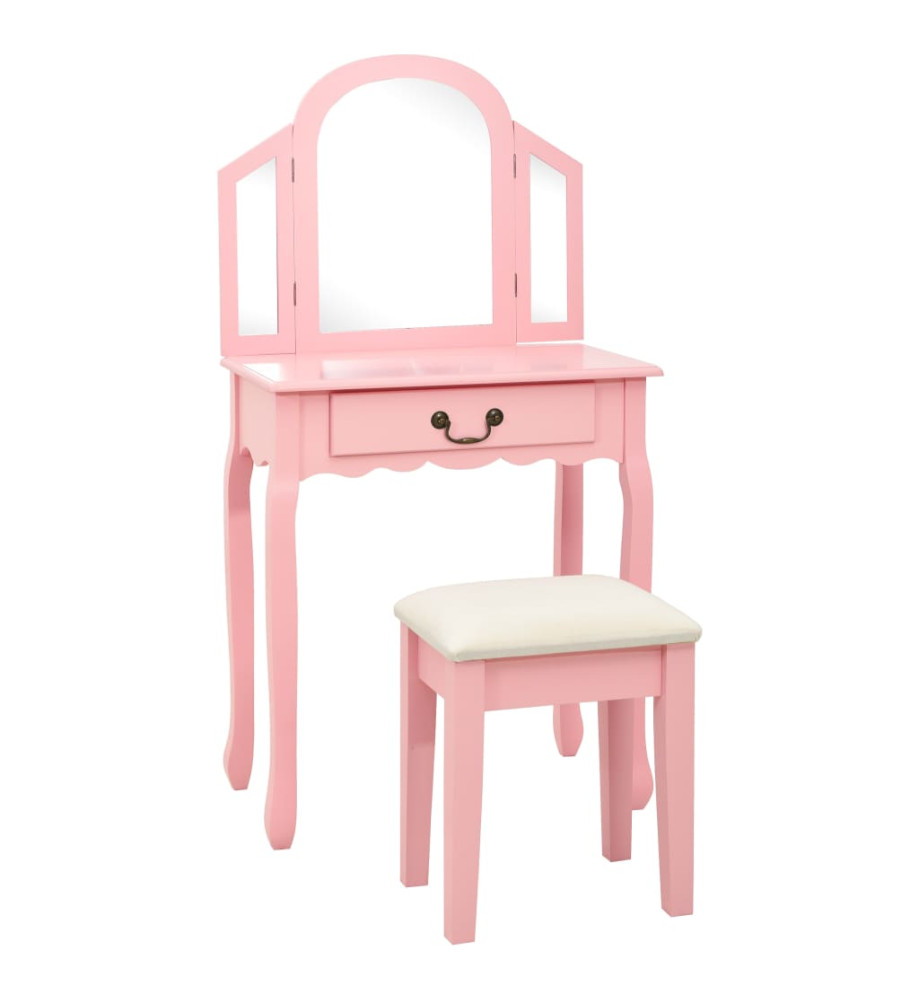 Coiffeuse et tabouret Rose 65x36x128 cm Bois de paulownia MDF