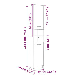 Armoire de salle de bain noir 32x34x188,5 cm bois d'ingénierie