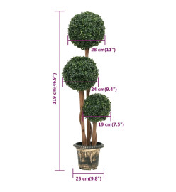 Plante de buis artificiel avec pot Forme de boule Vert 119 cm