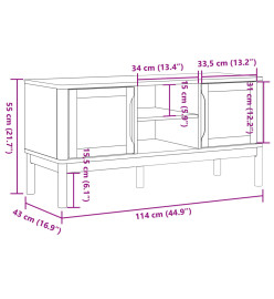 Meuble TV FLORO gris 114x43x55 cm bois massif de pin