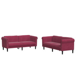 Ensemble de canapés 2 pcs rouge bordeaux velours