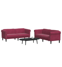 Ensemble de canapés 2 pcs rouge bordeaux velours