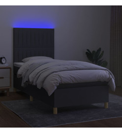 Sommier tapissier avec matelas et LED Gris foncé 90x190cm Tissu