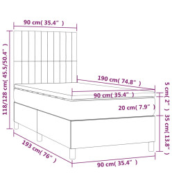 Sommier tapissier avec matelas et LED Gris foncé 90x190cm Tissu