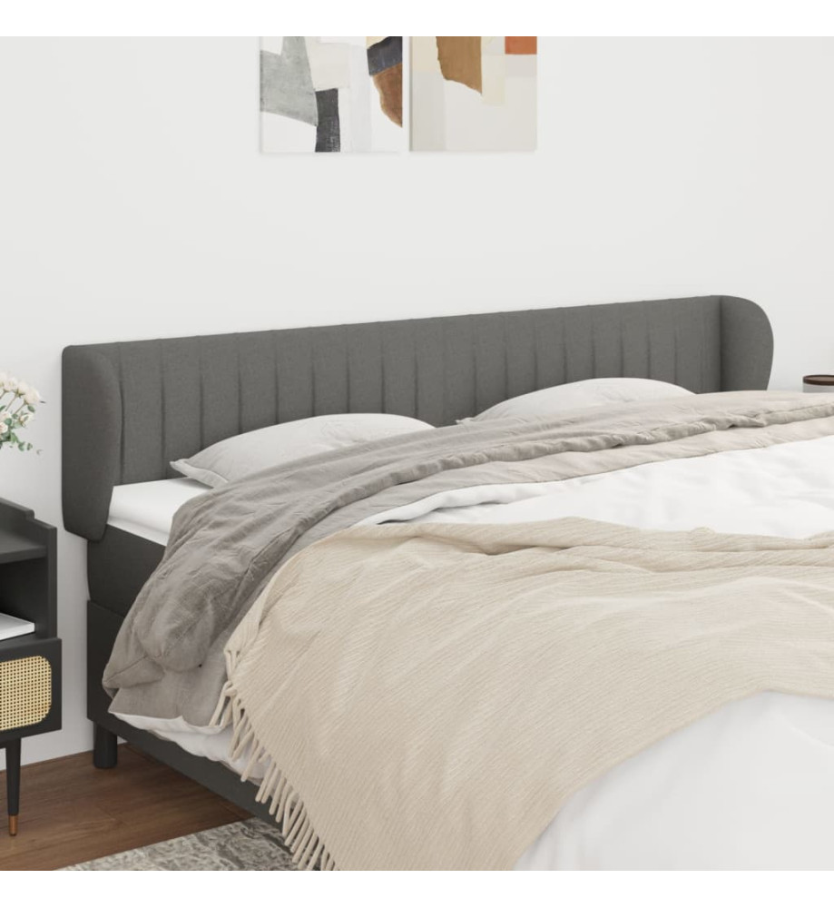 Tête de lit avec oreilles Gris foncé 183x23x78/88 cm Tissu Tête de lit avec oreilles Gris foncé 183x23x78/88 cm Tissu