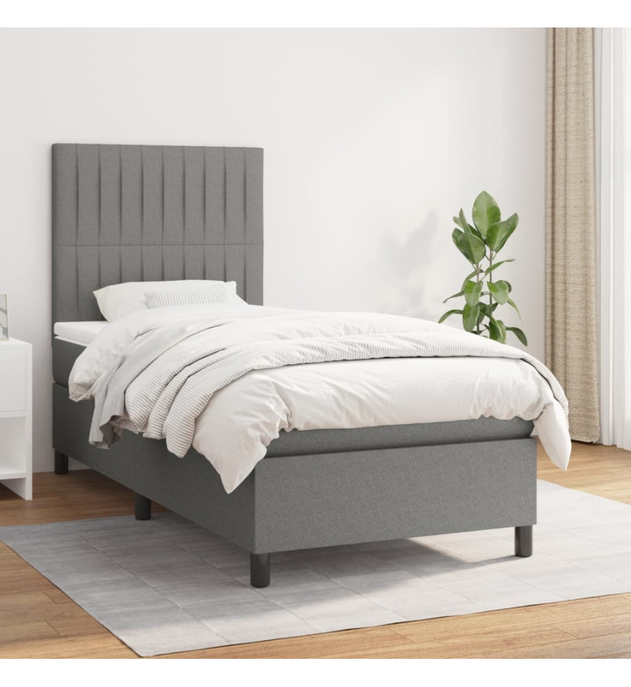 Lit à sommier tapissier et matelas Gris foncé 90x190 cm Tissu Lit à sommier tapissier et matelas Gris foncé 90x190 cm Tissu