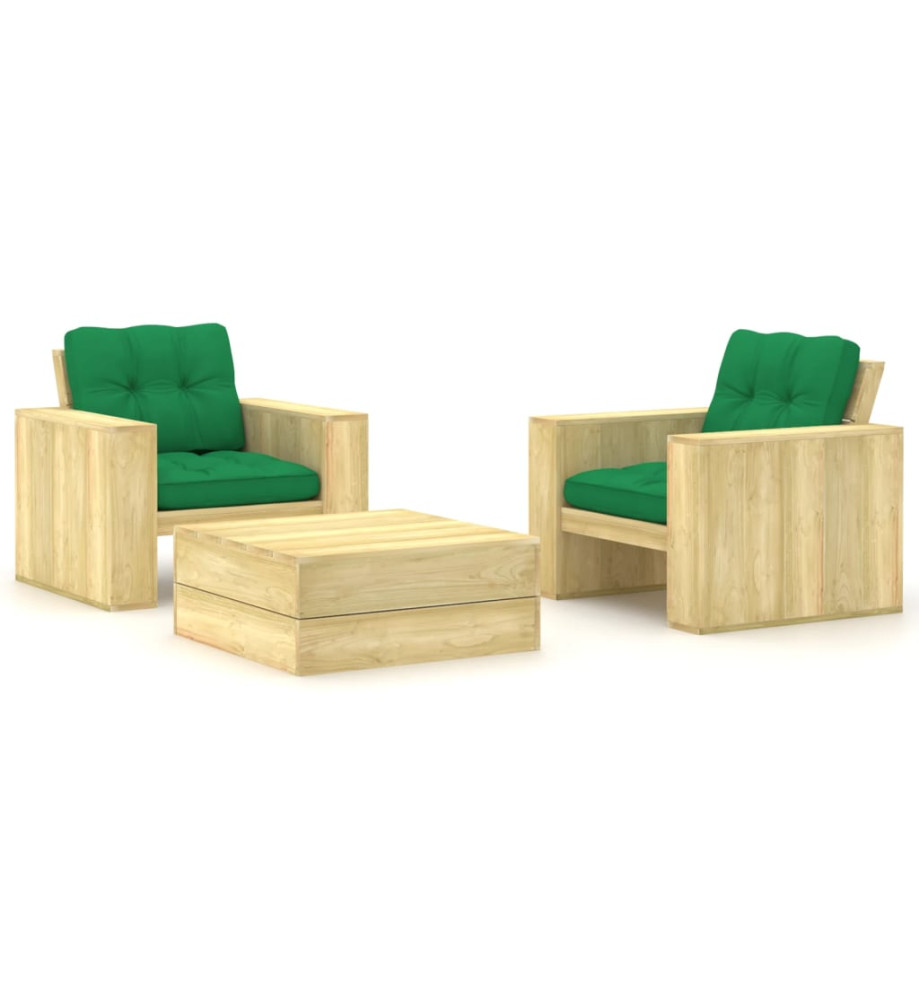 Salon de jardin 3 pcs avec coussins bois de pin imprégné Salon de jardin 3 pcs avec coussins bois de pin imprégné