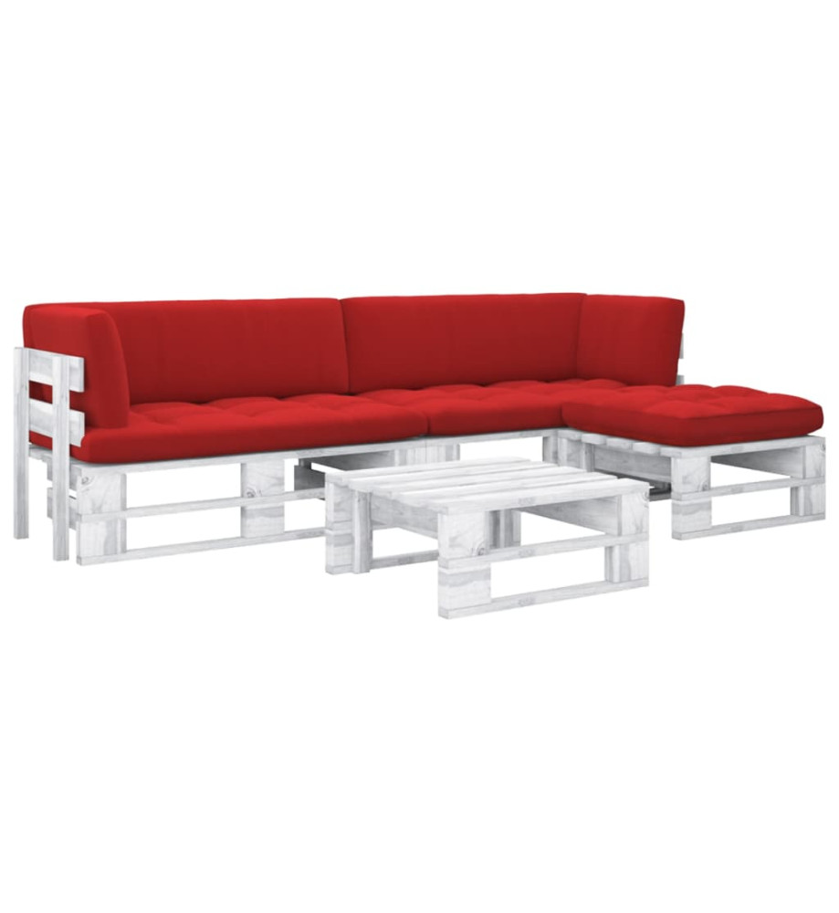 Salon de jardin palette 4 pcs et coussins Pin imprégné de blanc Salon de jardin palette 4 pcs et coussins Pin imprégné de blanc