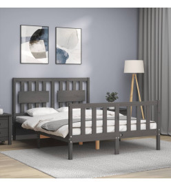 Cadre de lit avec tête de lit gris 140x200 cm bois massif
