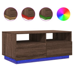 Table basse avec lumières LED chêne marron 90x49x40 cm