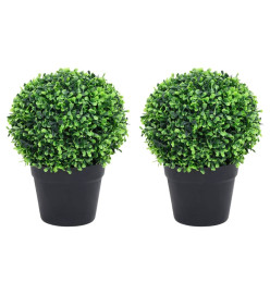 Plantes de buis artificiel 2 pcs avec pots Boule Vert 27 cm